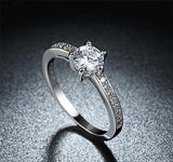 2Ct Round Cut Diamond Five Prong Solitaire with Accent Ring 14K White Gold Over