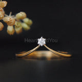 0.05ct Round Cut Moissanite Minimal Tiara Chevron Ring 14K Yellow Gold Plated