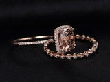 2.5ct Cushion Cut Morganite Bridal Set Band Engagement Ring 14k Rose Gold Finish