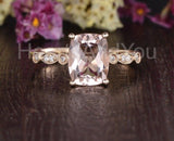 1ct Radiant Cut Simulated Morganite Milgrain Engagement Ring 14k RoseGold Plated