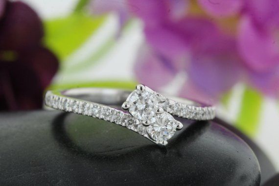 Two Stone Solitaire Engagement Ring 2ct Round Cut Diamond 14k White Gold Finish