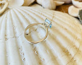 1ct Engagement Ring Cushion Cut Blue Aquamarine Solitaire 14k White Gold Finish