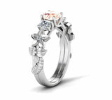 2ct Round Cut Morganite Flower Stylish Solitaire Accent Ring 14k White Gold Over