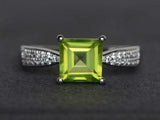 1.7ct Asscher Cut Peridot Diamond Accents Solitaire Ring 14k White Gold Finish