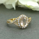 2ct Oval Cut Peach Morganite Halo Infinity Engagement Ring 14k Yellow Gold Over