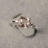 1.6ct Engagement Ring Cushion Cut Peach Morganite Trilogy 14k White Gold Finish