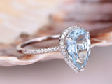 1ct Pear Cut Blue Aquamarine Halo Solitaire Engagement Ring 14k WhiteGold Finish