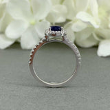 2ct Pear Cut Blue Sapphire Halo Solitaire Engagement Ring 14k White Gold Finish