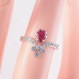 2.5ct Pear Cut Pink Ruby Engagement Ring Crown Curved 14k White Gold Finish