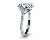 3ct Emerald Cut Diamond 3 Stone Halo Fancy Engagement Ring 14k White Gold Finish