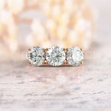 2.1ct Round Cut Moissanite Three Stone Engagement Ring 14k Rose Gold Plated