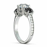 2ct Round Cut Black Diamond Three Stone Engagement Ring 14k White Gold Finish