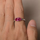 2ct Trillion Cut Pink Ruby Two Stone Promise Engagement Ring 14k White Gold Over