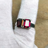 2ct Engagement Ring Emerald Cut Pink Ruby Two Stone Solitaire 14k WhiteGold Over