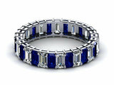 2ct Emerald Cut Blue Sapphire Eternity Wedding Band Ring 14k White Gold Finish