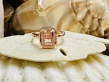 2ct Emerald Cut Simulated Morganite Bezel Solitaire Ring 14k White Gold Plated