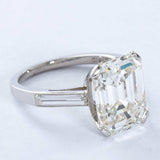 2Ct Emerald Cut Diamond Solitaire Ring 14K White Gold Finish and Baguette Accent