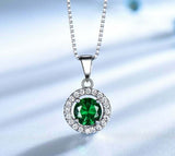 2ct Green Emerald Pendant Round Cut Diamond Halo 14k White Gold Finish NO CHAIN