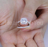 2.2ct Round Cut Moissanite Half Eternity Halo Bridal Set 14k White Gold Plated
