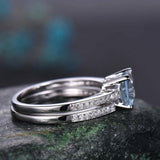 2.2ct Engagement Ring Asscher Cut Blue Aquamarine Bridal Set 14k White Gold Over