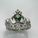 2ct Heart Green Emerald Engagement Ring Claddagh Bridal Set 14k White Gold Over