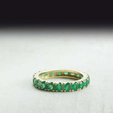 2.4ct Wedding Band Round Green Emerald Stackable Eternity 14k Yellow Gold Finish
