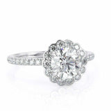 1.7ct Round Cut Diamond Halo Engagement Ring 14k White Gold Finish with Accents