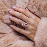 2.3ct Emerald Cut Simulated Morganite Halo Engagement Ring 14k White Gold Plated