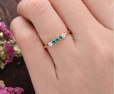 0.5ct Round Cut Simulated Emerald 5 Stone Engagement Ring 14k Yellow Gold Plated