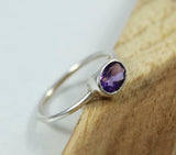 1ct Engagement Ring Oval Cut Amethyst Bezel Set Solitaire 14k White Gold Finish
