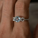 2ct Round Blue Aquamarine Engagement Ring 14k White Gold Finish Unique Trilogy
