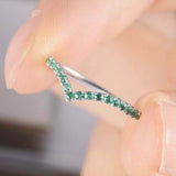 0.9ct Round Cut Green Emerald Wedding Band Curved V Shape 14k White Gold Finish