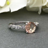 1.4ct Round Cut Peach Morganite Solitaire Engagement Ring 18k White Gold Finish