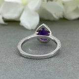 2ct Pear Purple Amethyst Accents Solitaire Engagement Ring 14k White Gold Finish