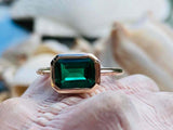 2ct Engagement Ring Green Emerald Cut Bezel Set Solitaire 14k White Gold Finish