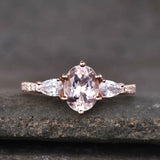 2ct Engagement Ring Oval Cut Morganite Pear Accent Trilogy 14k Rose Gold Finish