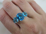2.5ct Oval Cut Blue Topaz Engagement Ring Five Stone 14k White Gold Finish