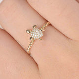 Beaded Sea Turtle Engagement Ring 1.5ct Round Cut Diamond 14k Rose Gold Finish