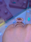 5ct Cushion Simulated Peach Morganite Gatsby Halo Trio Set 14k Rose Gold Plated