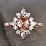 1.7ct Oval Cut Peach Morganite Fancy Floral Engagement Ring 14k Rose Gold Finish