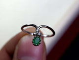 0.55ct Engagement Ring Round Cut Green Emerald Crown Petite 14k WhiteGold Finish