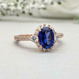 2.3ct Oval Cut Sapphire Diamond Accent Halo Engagement Ring 14k Rose Gold Finish