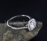 2.1ct Round Cut Moissanite Halo Pave Band Engagement Ring 14k White Gold Plated