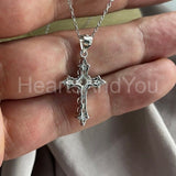 1ct Round Cut Moissanite Jesus Cross Pendant with Chain 14k White Gold Plated