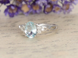 2ct Oval Blue Aquamarine Engagement Ring Infinity Solitaire 14k WhiteGold Finish
