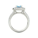 4Ct Cushion Cut Blue Aquamarine Dual Halo Engagement Ring 14K White Gold Finish