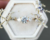 Trillion Accents Trilogy Engagement Ring 1.5ct Round Diamond 14k YellowGold Over