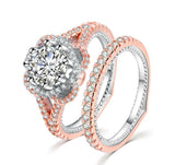 3ct Round Cut Diamond Engagement Ring 14k Dual Tone Over Halo Antique Bridal Set