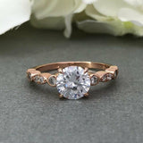 Accents Solitaire Engagement Ring 1.5ct Round Cut Diamond 14k Rose Gold Finish
