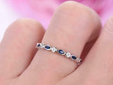 1ct Marquise Cut Blue Sapphire Wedding Band Half Eternity 14k White Gold Finish